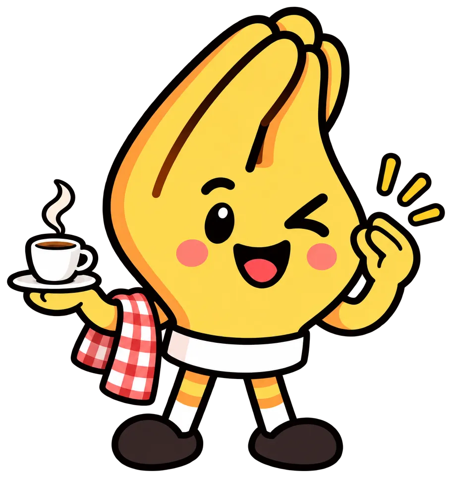 Pigna as a barista, winking with an espresso