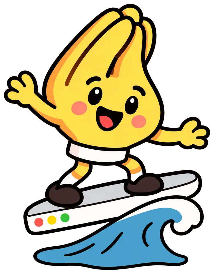 Pigna surfing a wave on a browser window