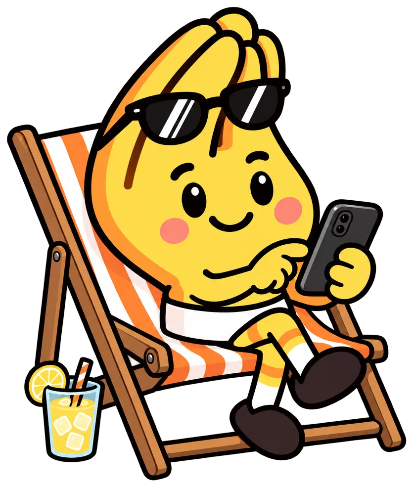 Pigna relaxing in a beach chair with a phone