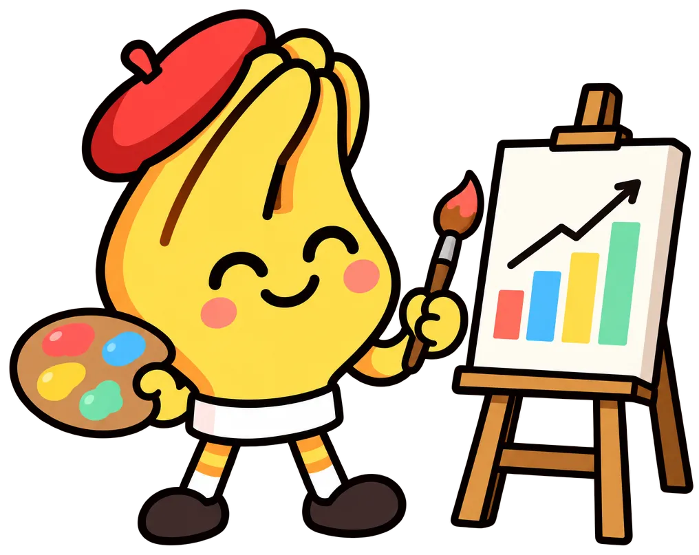Pigna painting a bar chart at an easel